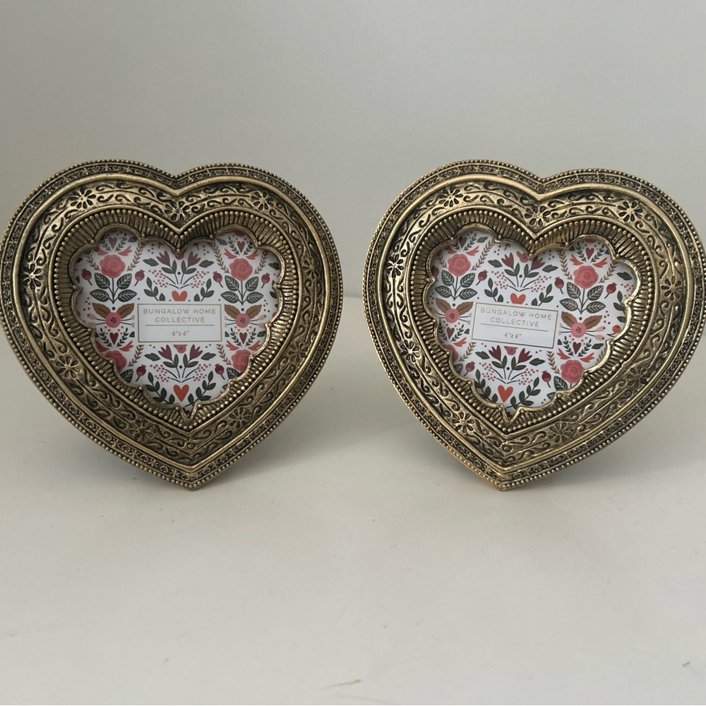 Mother’s Day Gold Heart-Shaped Photo Frames Set of 2 NEW